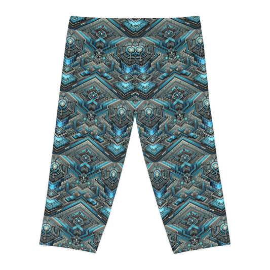 Tech-Infused Futurism Sleek Tech Edge Women's Capri Leggings - 8404 Design-49
