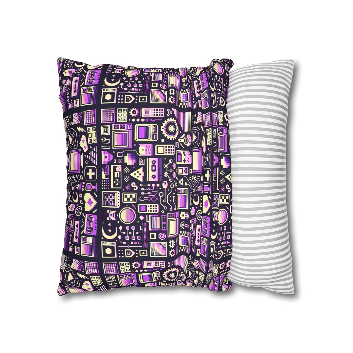 Digital Nostalgia Remix Modern Vintage Fusion Faux Suede Square Pillowcase - 8404 Design-54