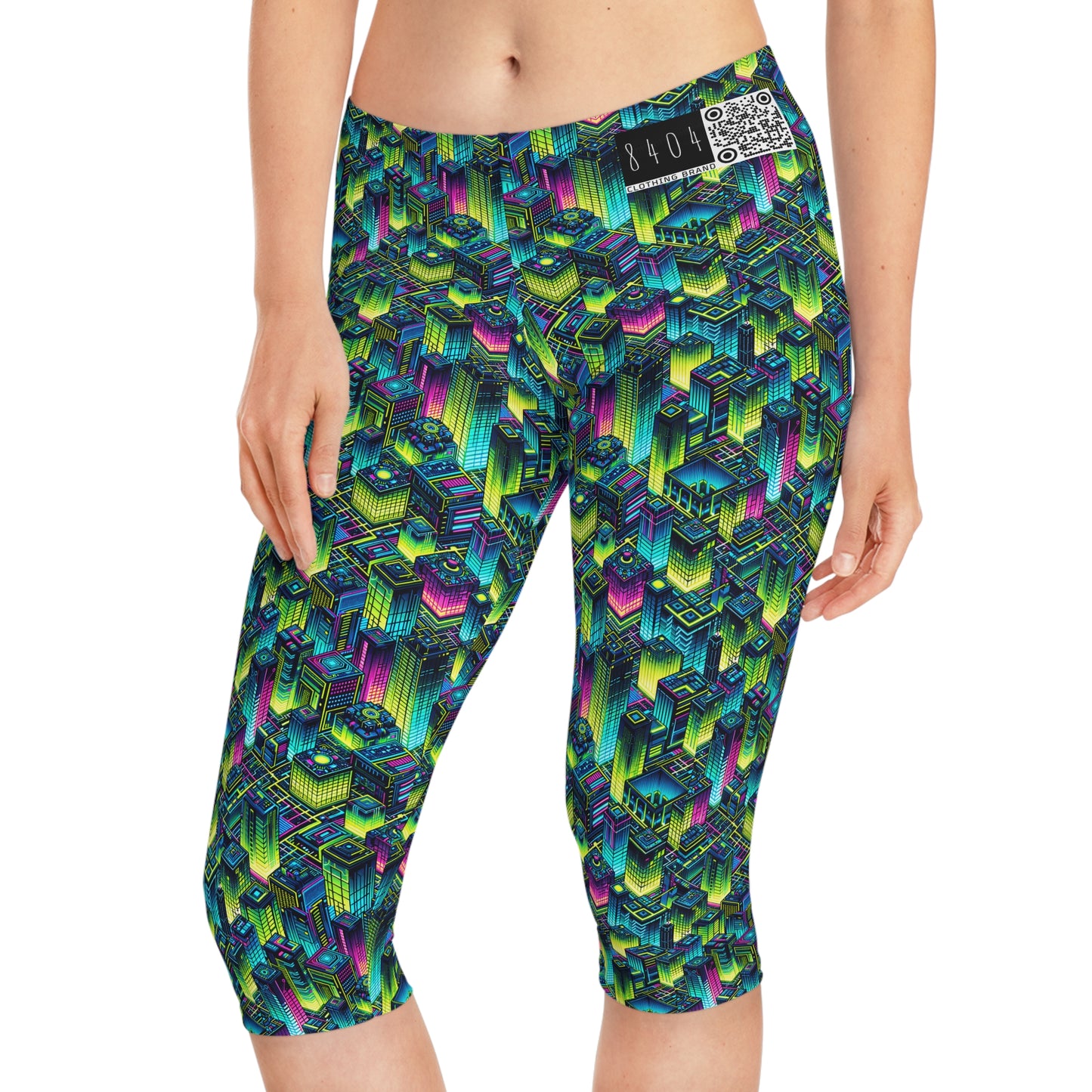 Tech-Infused Neon Tech-Forward Streetwear Women's Capri Leggings - 8404 Design-65