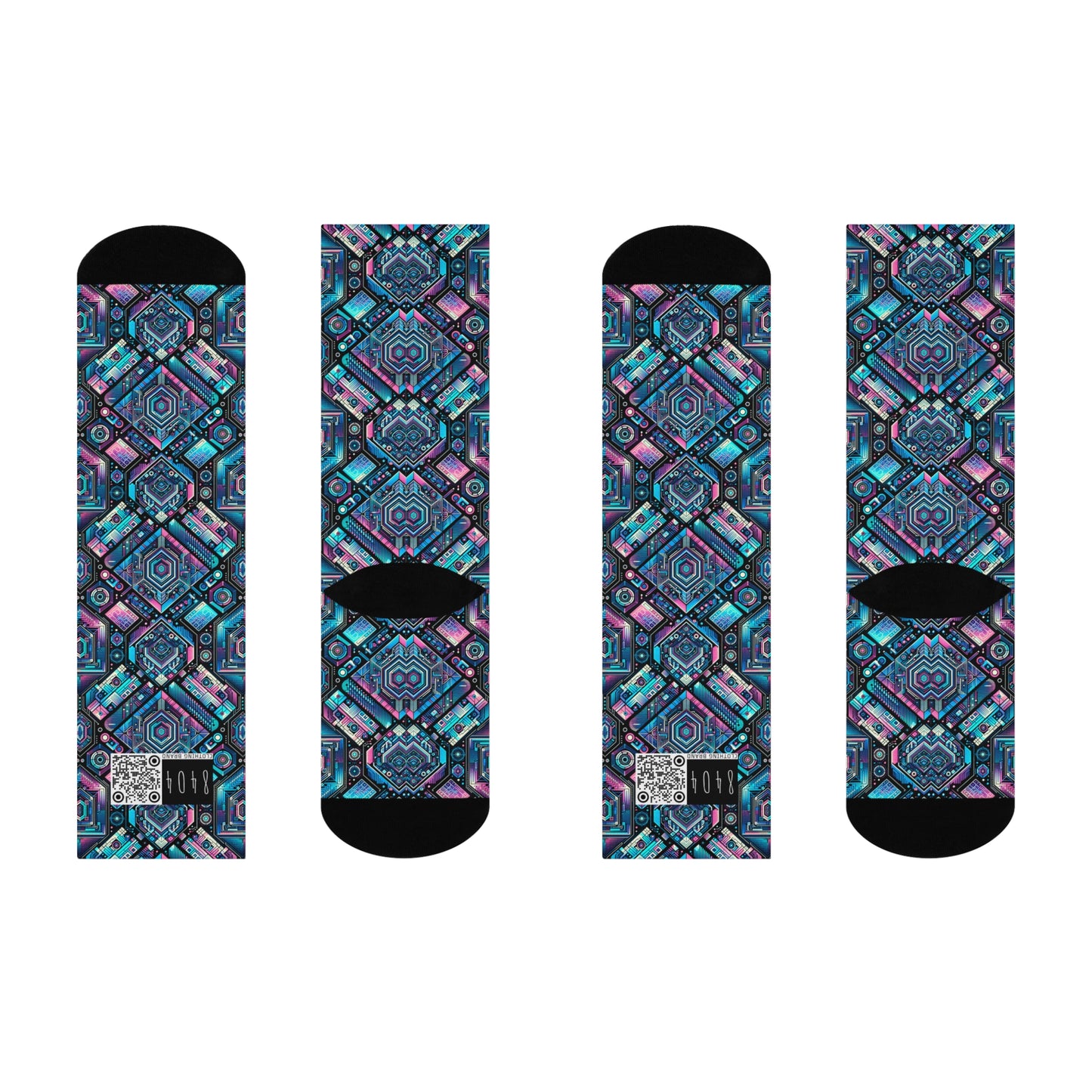 Digital Dreamland Futuristic Tech Aesthetic Cushioned Crew Socks - 8404 Design-46