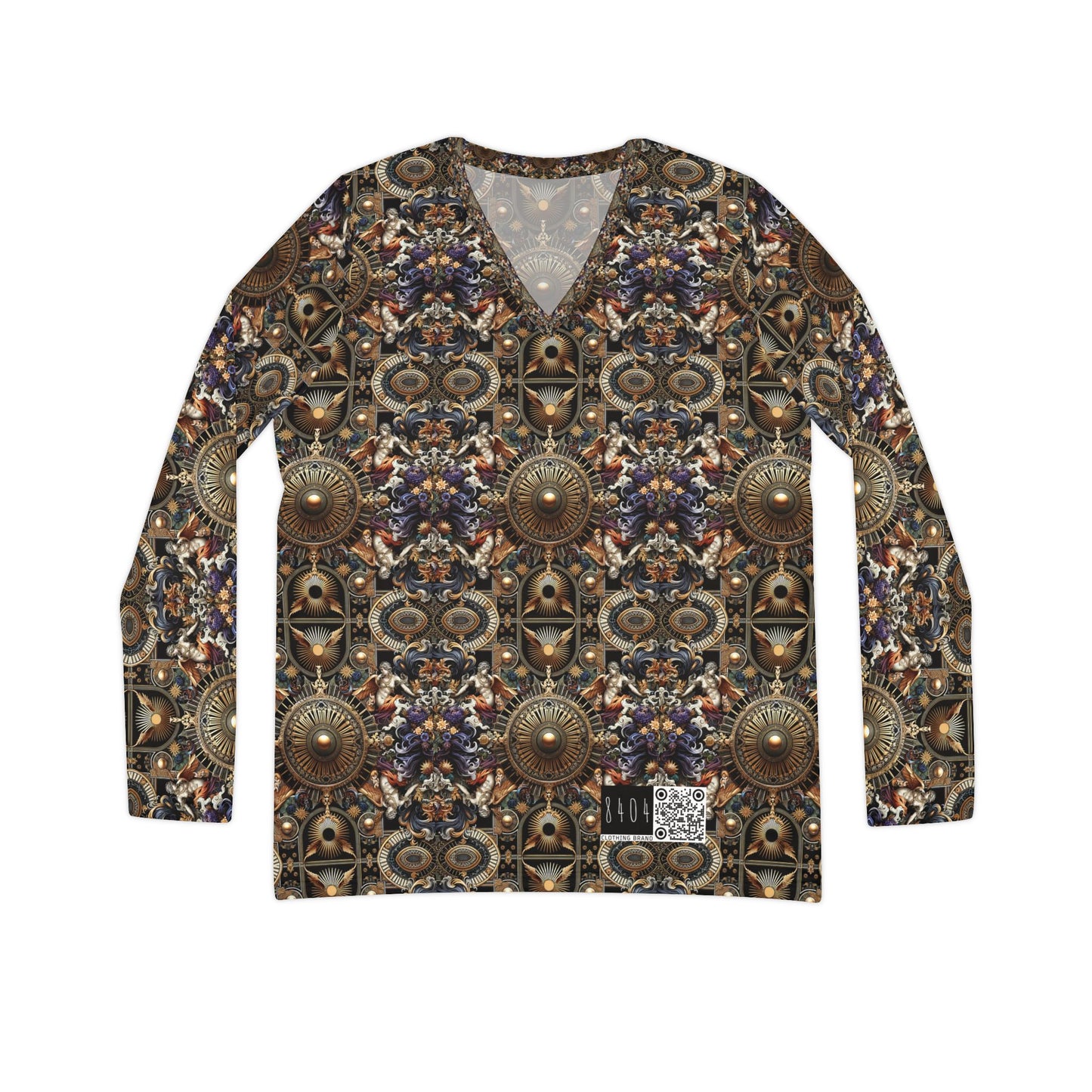 Digital Renaissance Luxurious Streetwear Inspired By Classical Art With a Modern Twist Women's Long Sleeve V-Neck Shirt - 8404 Design-55