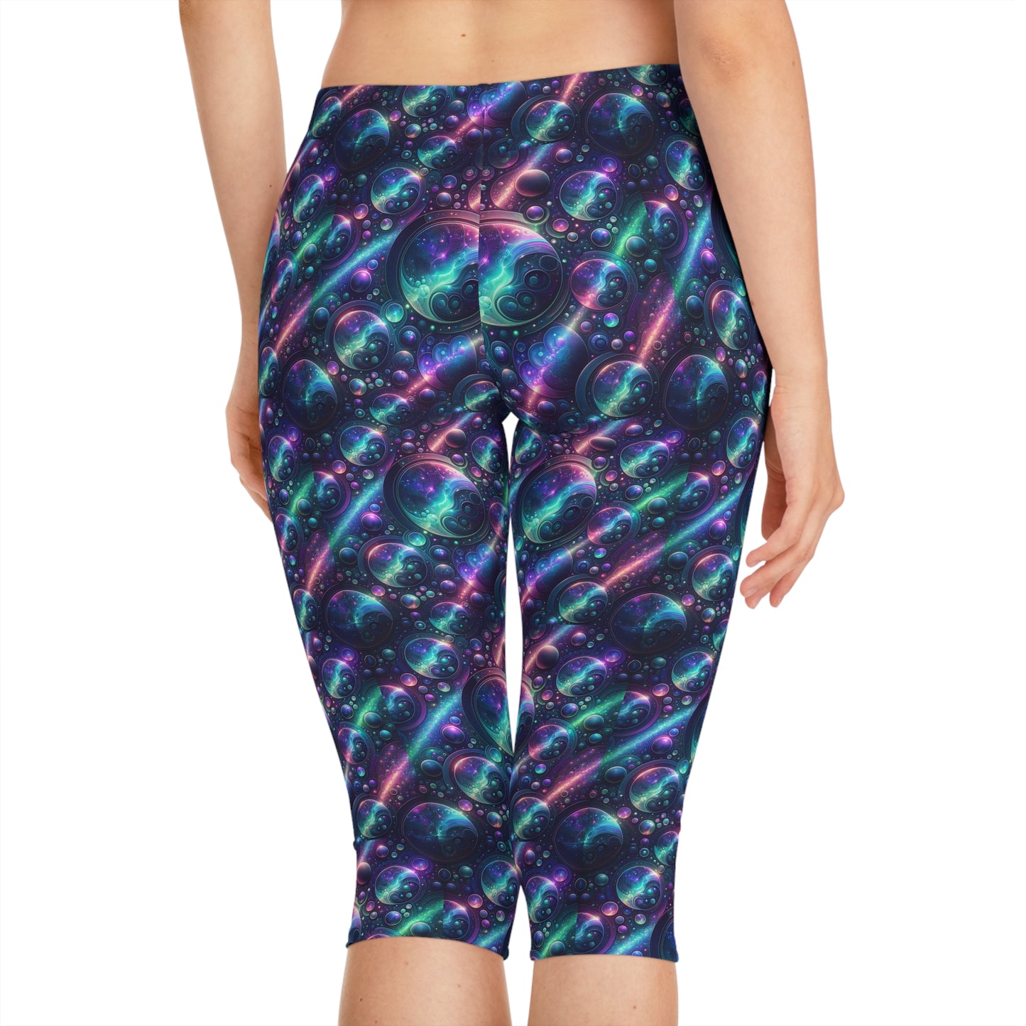 Iridescent Tech Fusion Tech-Forward Streetwear Women's Capri Leggings - 8404 Design-51