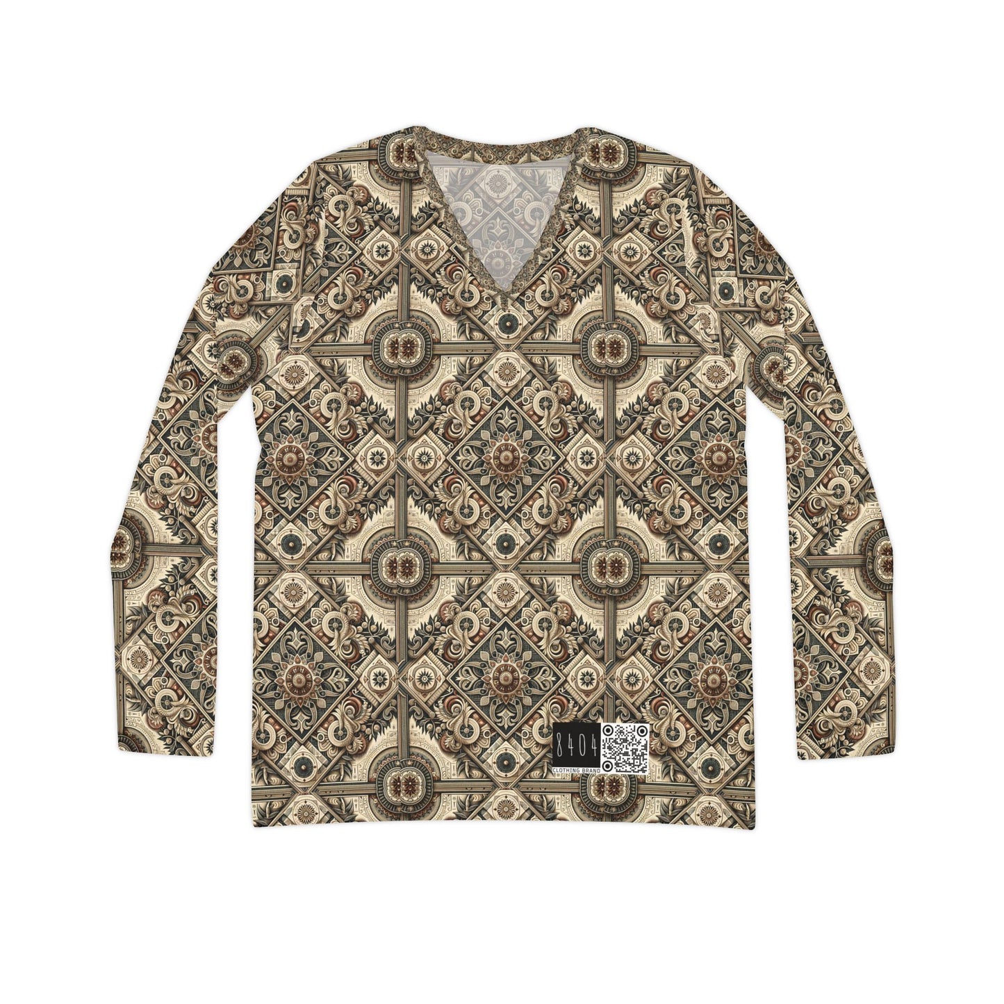 Graphic Workwear Capsule Artisanal Workwear Fusion Women's Long Sleeve V-Neck Shirt - 8404 Design-61