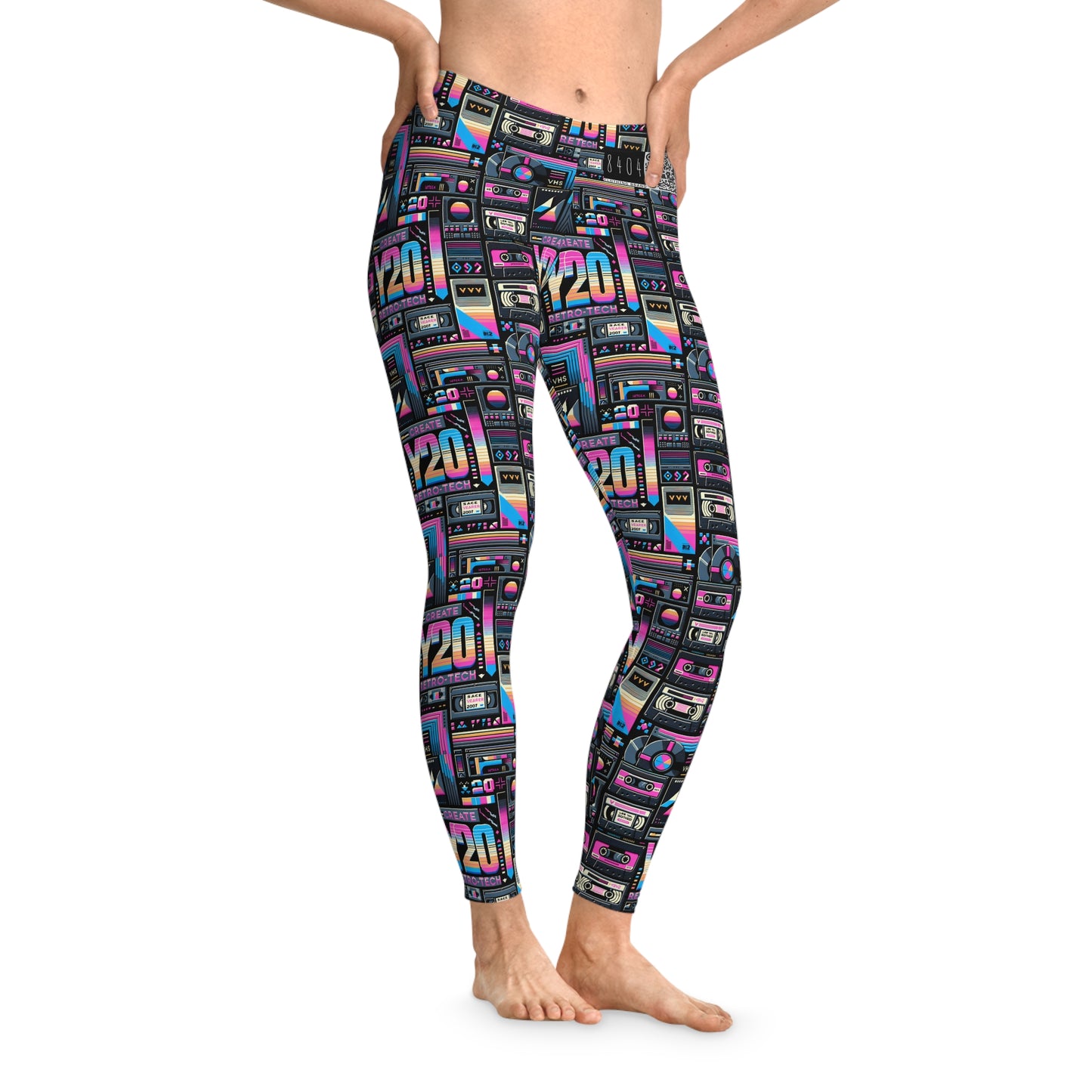 Digital Nostalgia Tech-Inspired Retro Fusion Stretch Leggings - 8404 Design-65