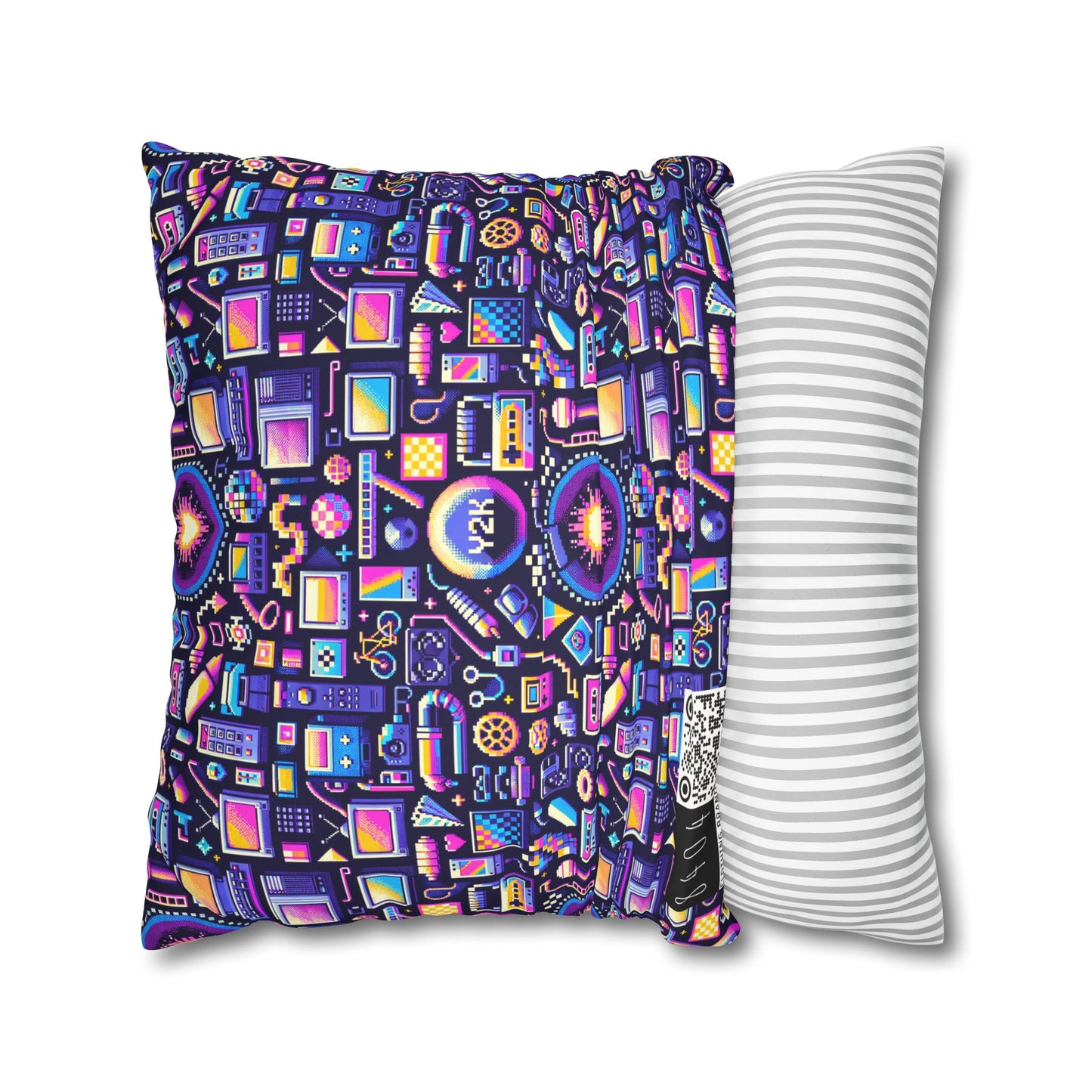 Digital Nostalgia Modern Retro Fusion Faux Suede Square Pillowcase - 8404 Design-64