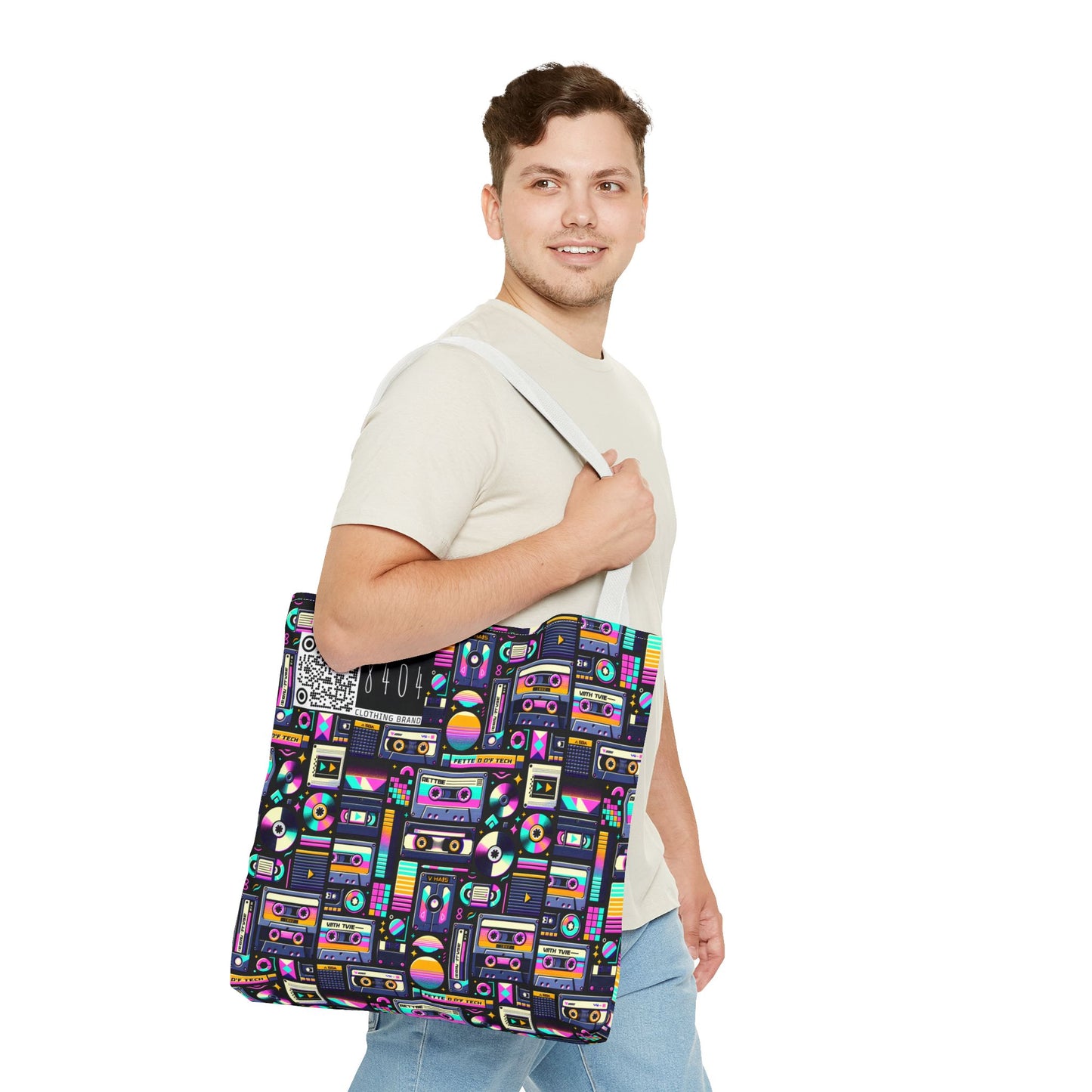 Digital Nostalgia Tech-Inspired Retro Fusion Tote Bag - 8404 Design-48
