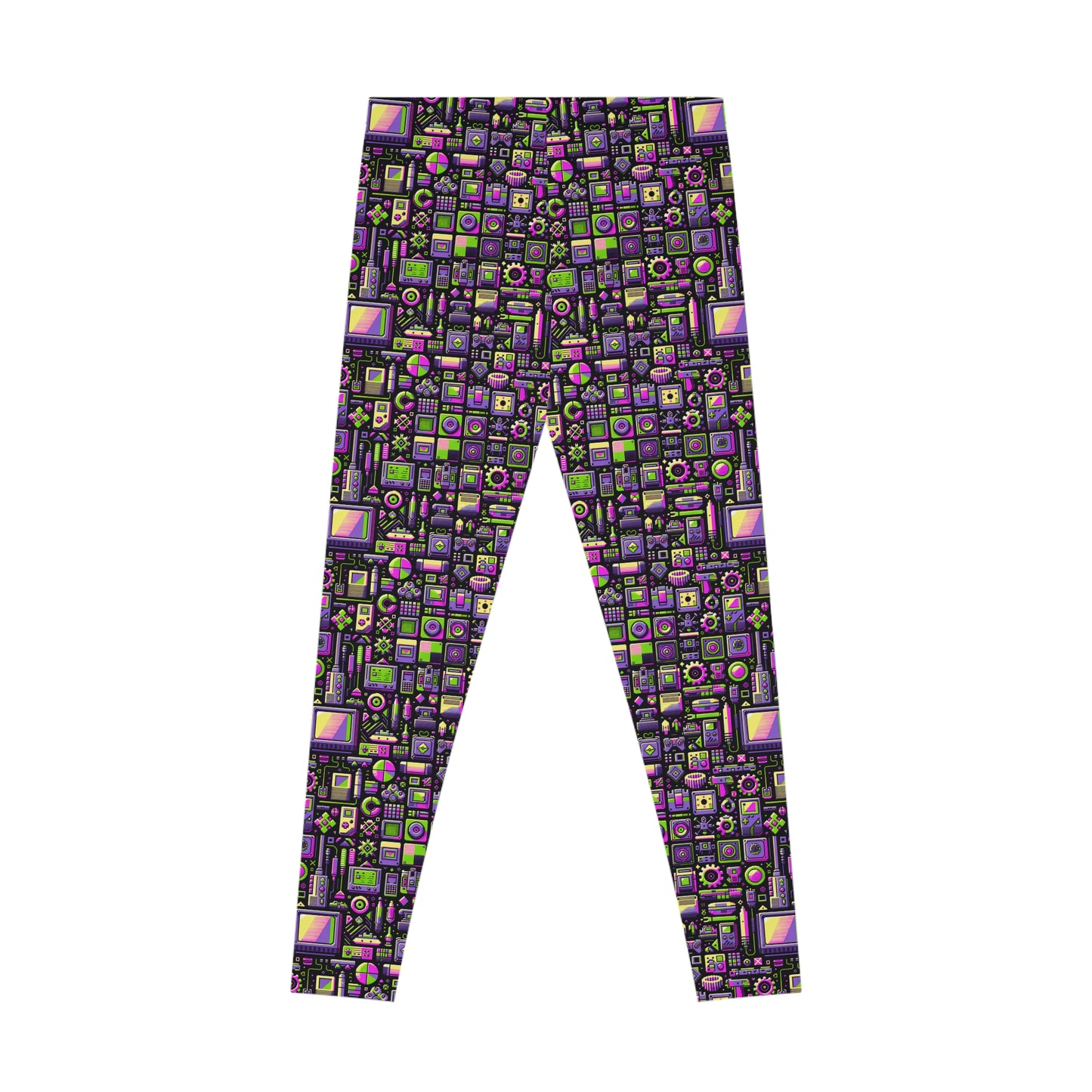 Digital Nostalgia Remix Modern Vintage Fusion Stretch Leggings - 8404 Design-67