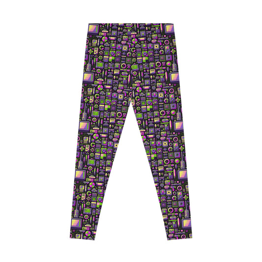 Digital Nostalgia Remix Modern Vintage Fusion Stretch Leggings - 8404 Design-67