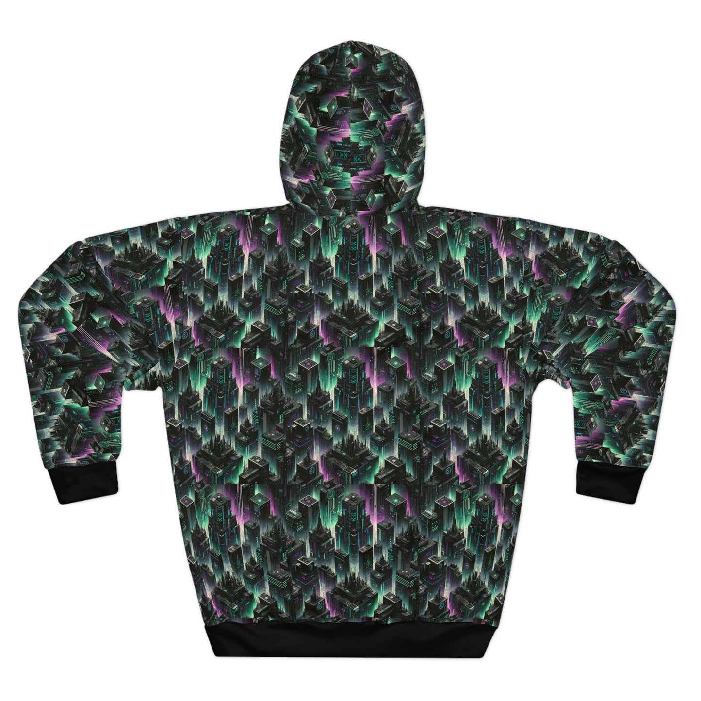 Tech Noir Aesthetics Tech-Forward Urban Dystopia Pullover Hoodie - 8404 Design-44