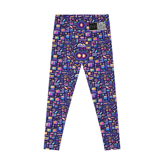 Digital Nostalgia Modern Retro Fusion Stretch Leggings - 8404 Design-64