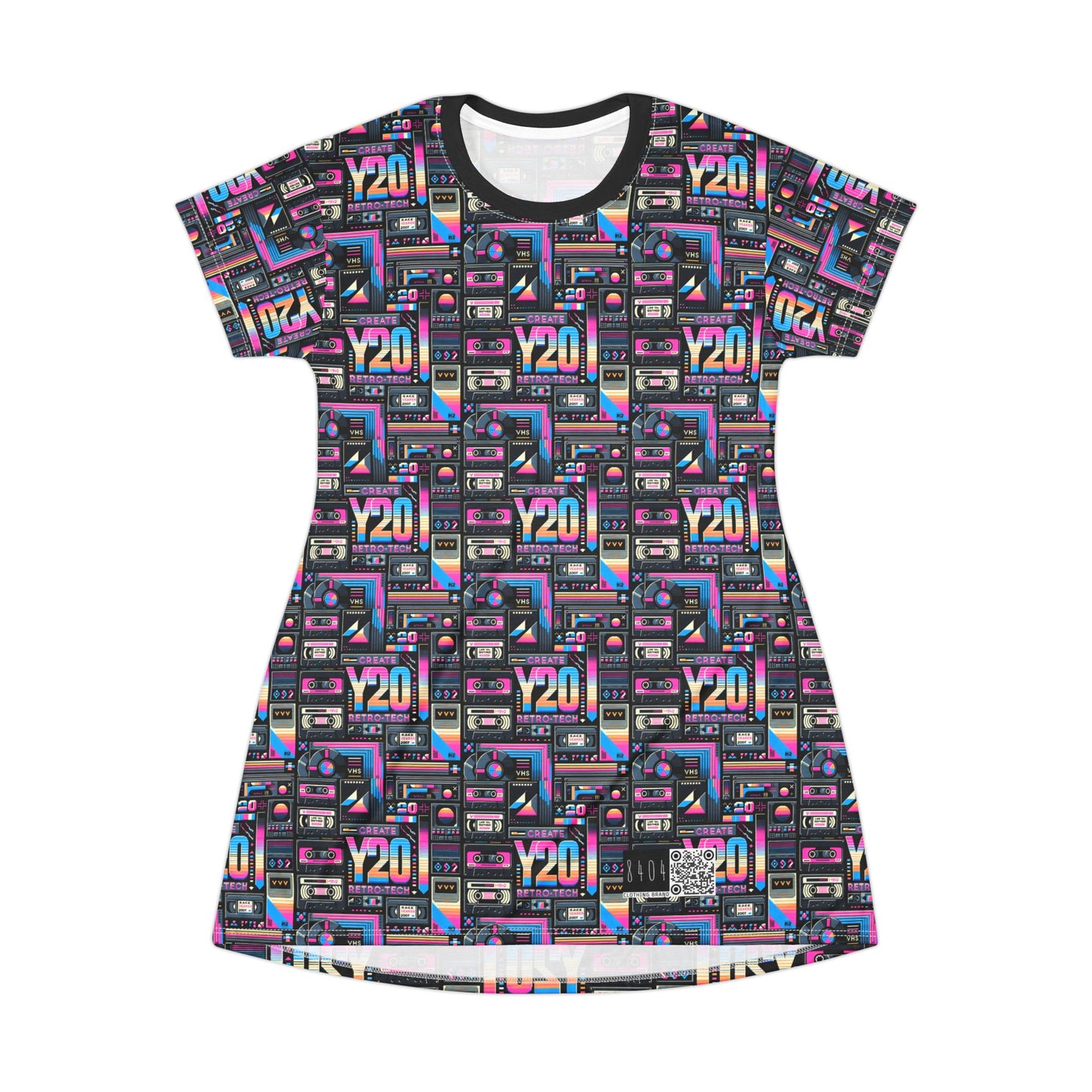 Digital Nostalgia Tech-Inspired Retro Fusion T-Shirt Dress - 8404 Design-65