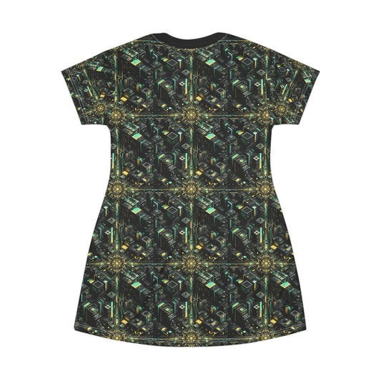 Tech Noir Graphics Tech-Inspired Streetwear T-Shirt Dress - 8404 Design-66