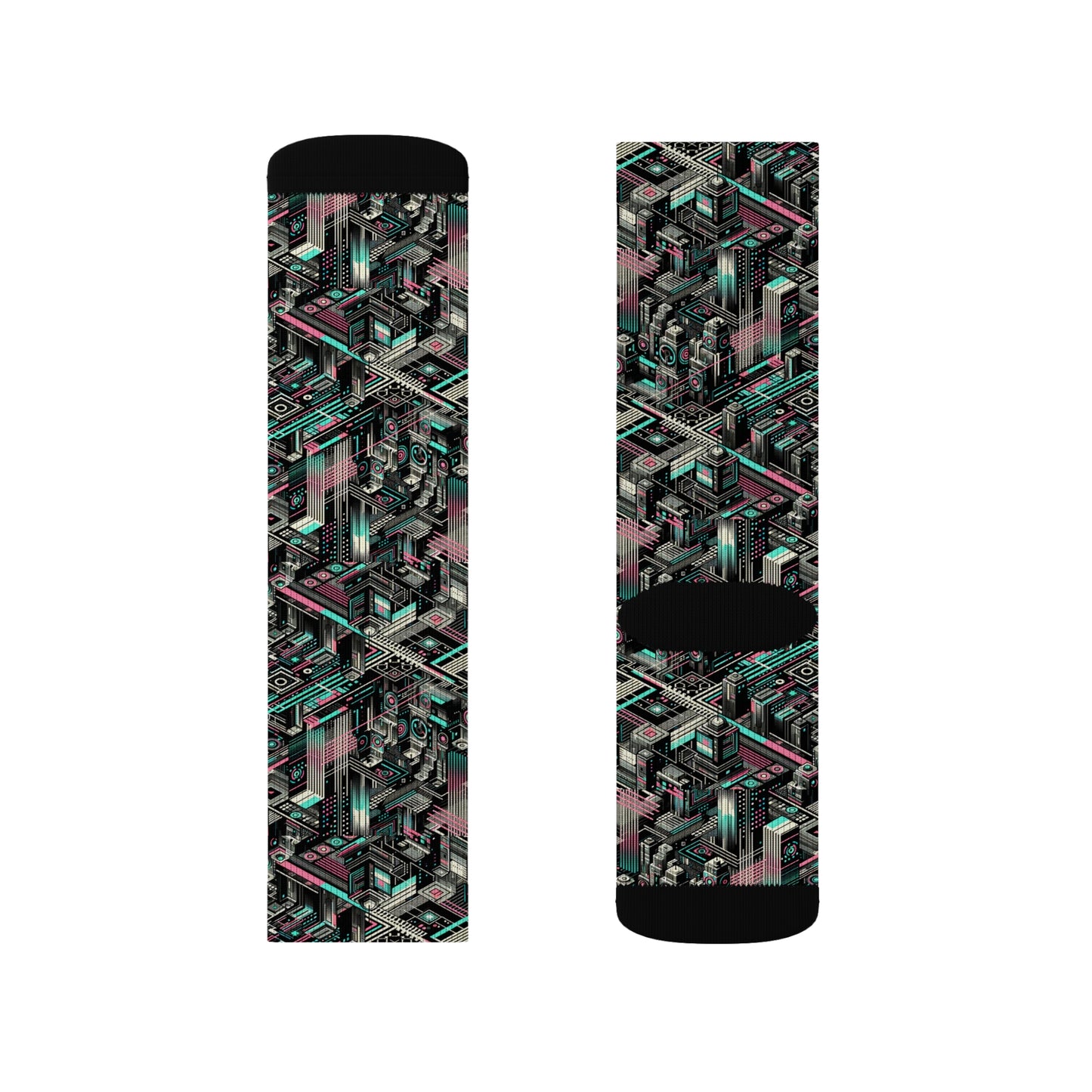 Digital Dreamland Tech-Inspired Streetwear Sublimation Socks - 8404 Design-51