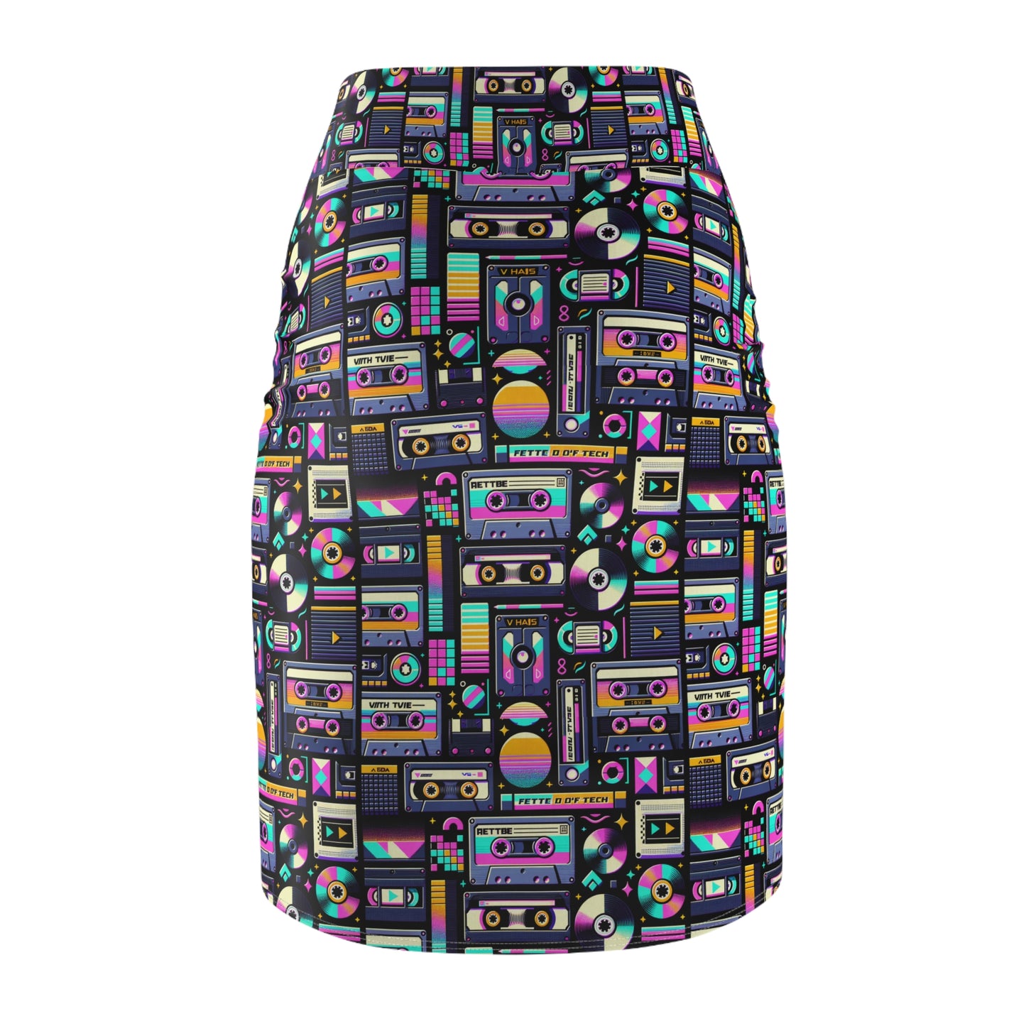 Digital Nostalgia Tech-Inspired Retro Fusion Women's Pencil Skirt - 8404 Design-48