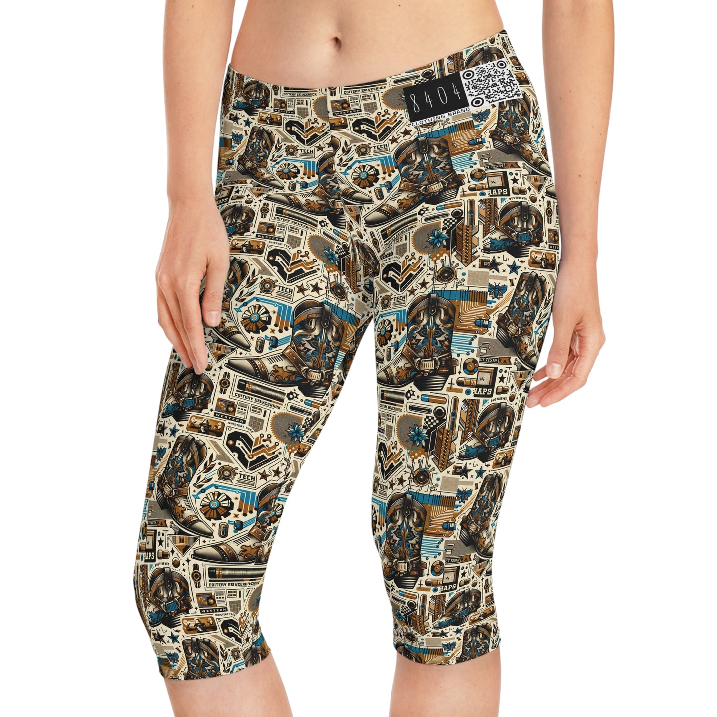 Digital Cowboy Chic Tech-Infused Western Fusion Women's Capri Leggings - 8404 Design-45