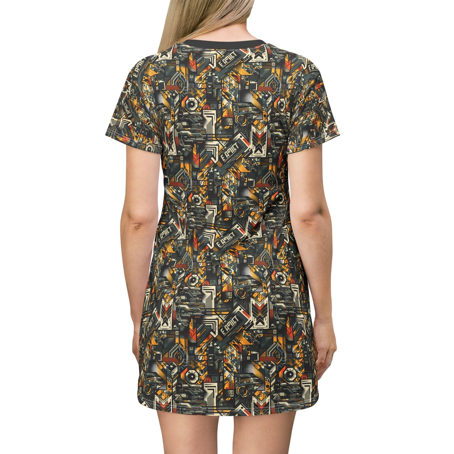Digital Punk Futuristic Grunge T-Shirt Dress - 8404 Design-49