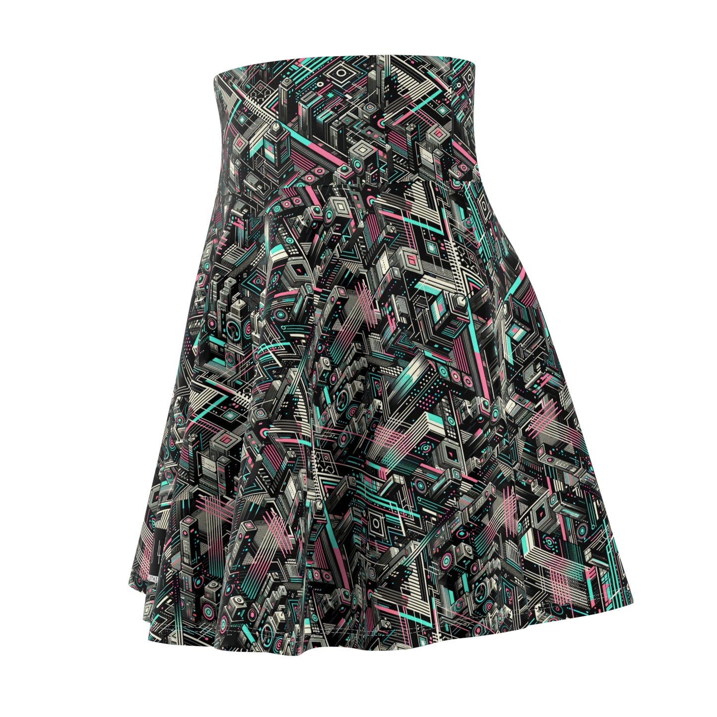 Digital Dreamland Tech-Inspired Streetwear Women's Skater Skirt - 8404 Design-51