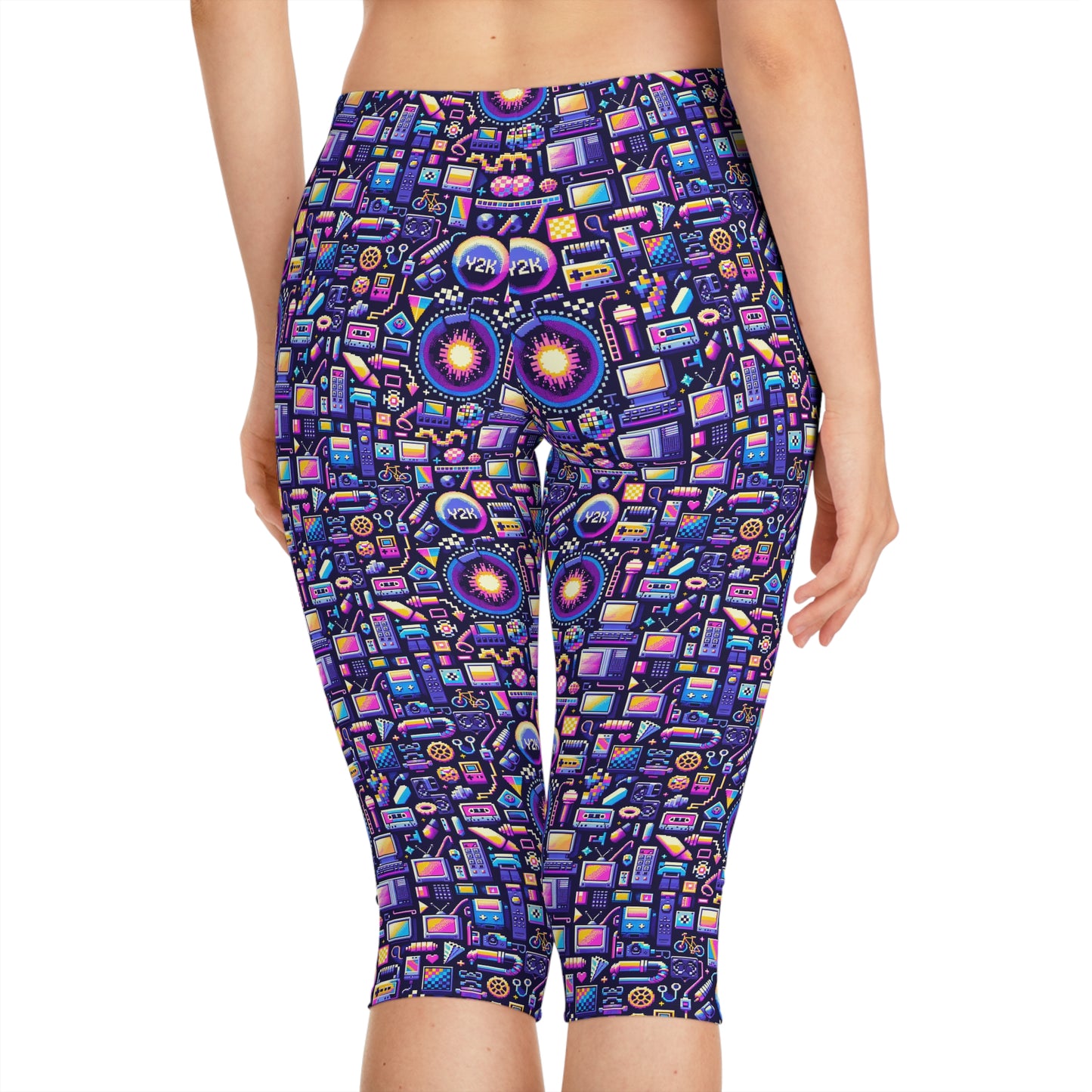Digital Nostalgia Modern Retro Fusion Women's Capri Leggings - 8404 Design-64