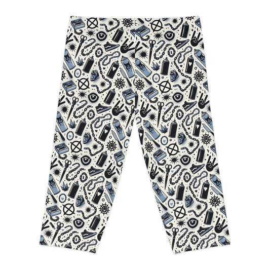 Cultural Rebellion Graphics Edgy and Rebellious With a Hint of Nostalgia Women's Capri Leggings - 8404 Design-57