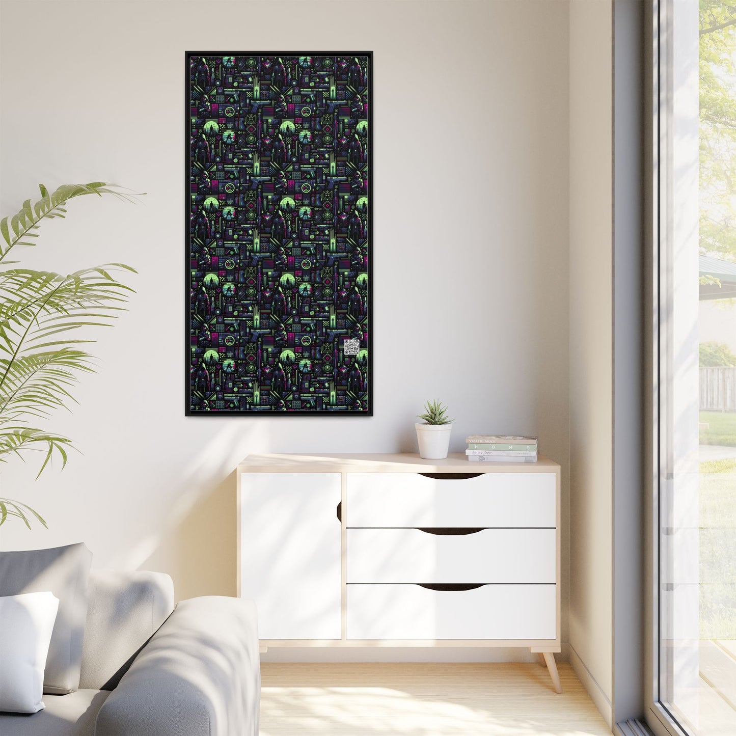 Tech Noir Futuristic Cyberpunk Matte Canvas, Framed (multi-Color) - 8404 Design-63 A