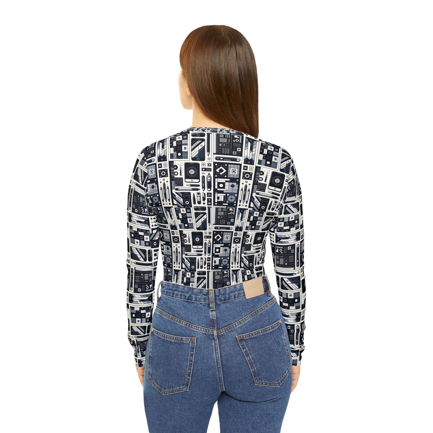 Minimalist Athleisure Minimalist Tech Women's Long Sleeve V-Neck Shirt - 8404 Design-60