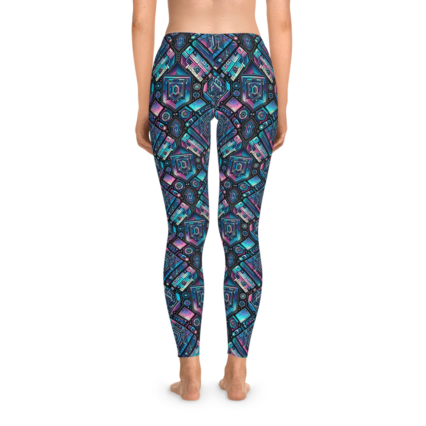 Digital Dreamland Futuristic Tech Aesthetic Stretch Leggings - 8404 Design-46
