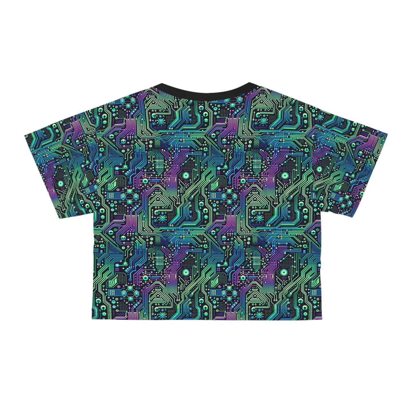 Tech-Infused Neon Tech-Forward Streetwear Crop Tee - 8404 Design-66