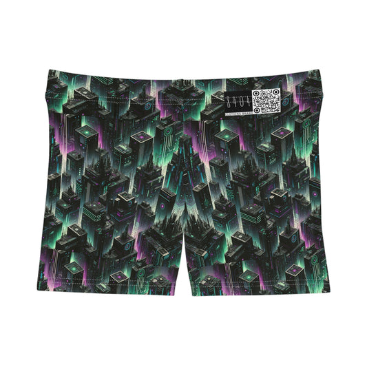 Tech Noir Aesthetics Tech-Forward Urban Dystopia Women's Shorts - 8404 Design-44
