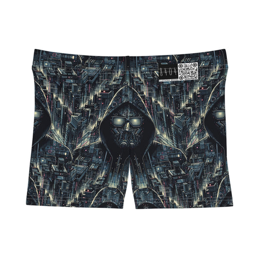 Tech Noir Aesthetics Sleek Tech Streetwear Women's Shorts - 8404 Design-56