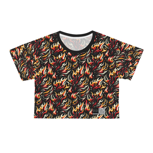 Fire & Flames Bold Streetwear Statement Crop Tee - 8404 Design-60