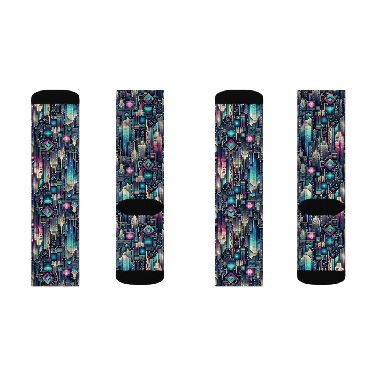 Digital Renaissance Tech-Forward Maximalism Sublimation Socks - 8404 Design-56