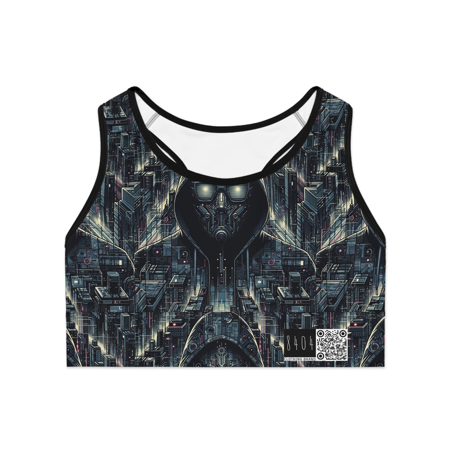 Tech Noir Aesthetics Sleek Tech Streetwear Sports Bra - 8404 Design-56