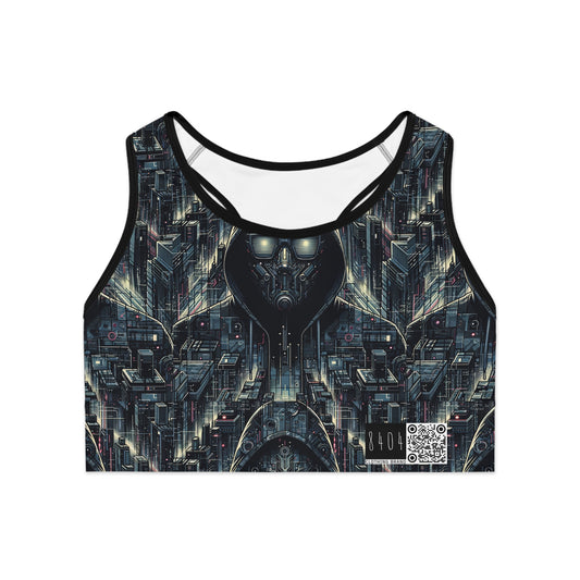 Tech Noir Aesthetics Sleek Tech Streetwear Sports Bra - 8404 Design-56