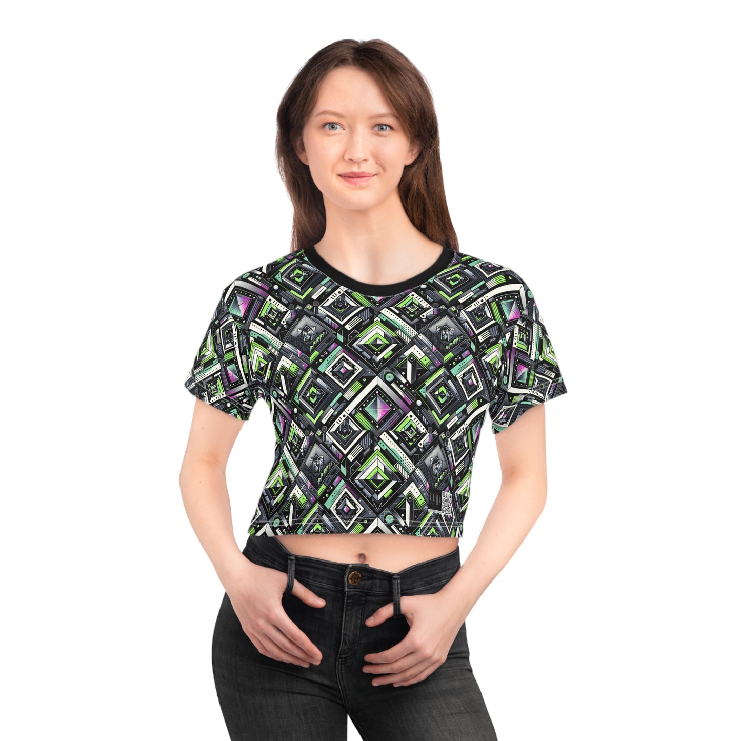 Retro Futurism Graphics Tech-Forward Streetwear Crop Tee - 8404 Design-48