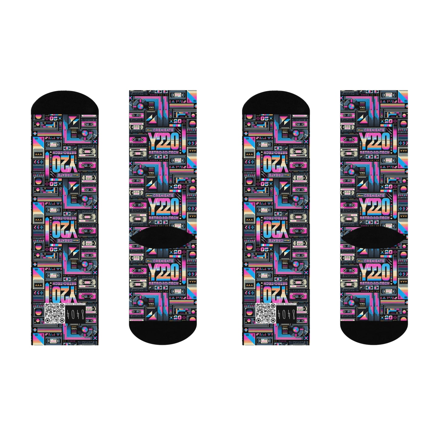 Digital Nostalgia Tech-Inspired Retro Fusion Cushioned Crew Socks - 8404 Design-65