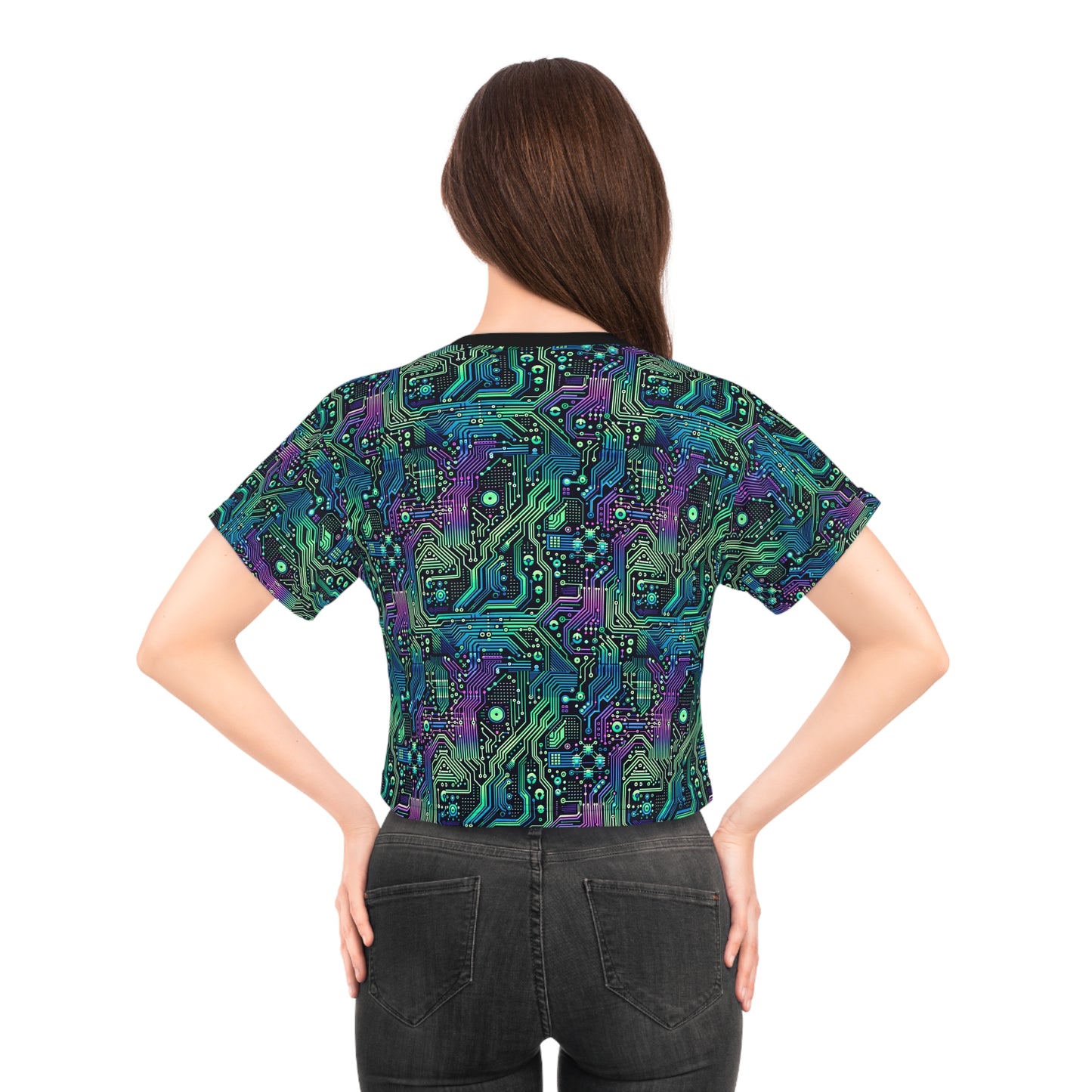 Tech-Infused Neon Tech-Forward Streetwear Crop Tee - 8404 Design-66