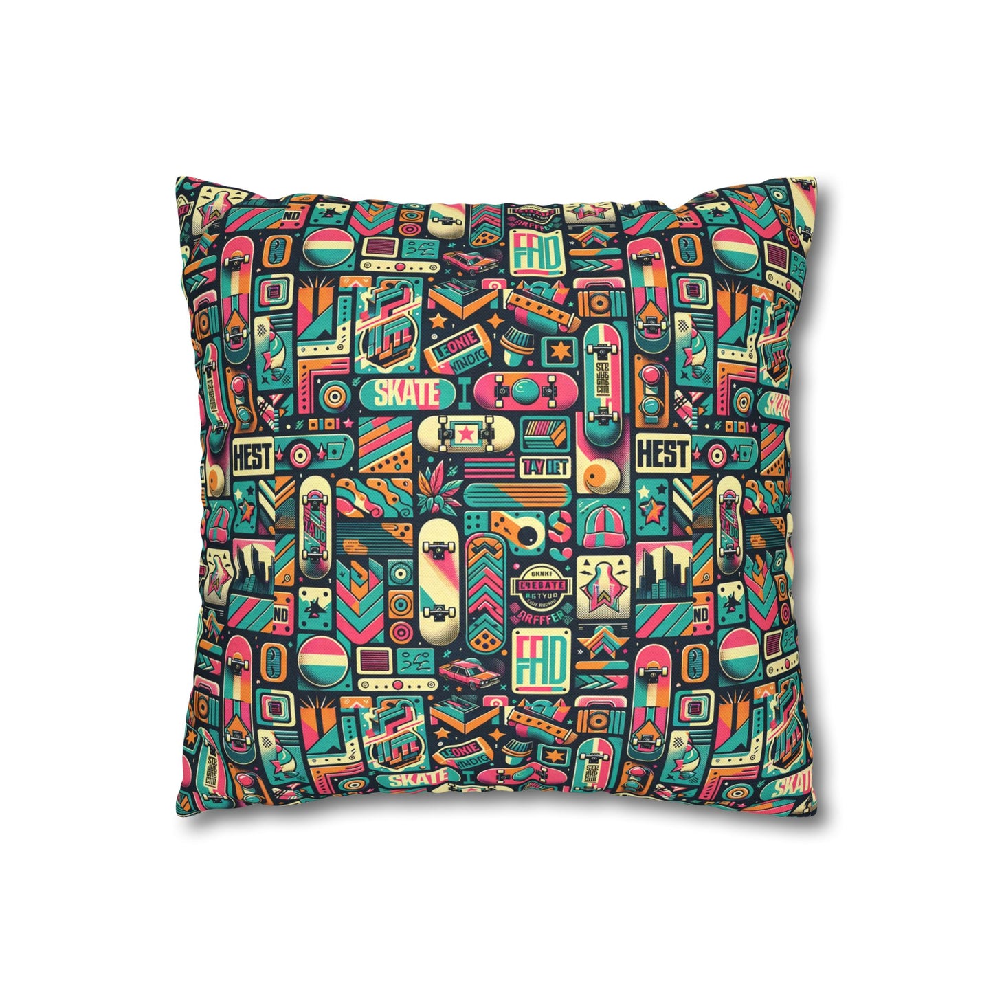 Skate Culture Revival Urban Retro Cool Spun Polyester Square Pillowcase - 8404 Design-61