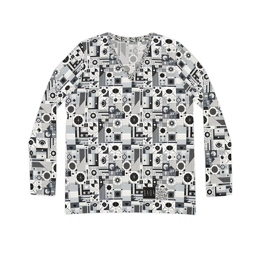 Digital Minimalism Minimalist Tech Women's Long Sleeve V-Neck Shirt - 8404 Design-65