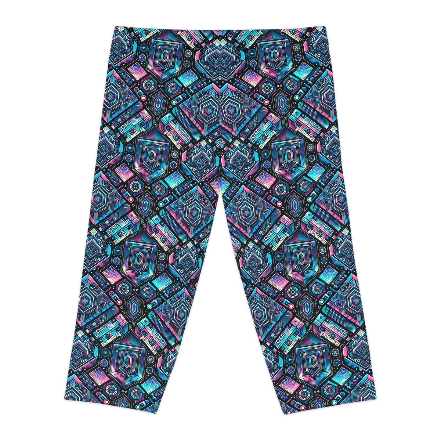 Digital Dreamland Futuristic Tech Aesthetic Women's Capri Leggings - 8404 Design-46
