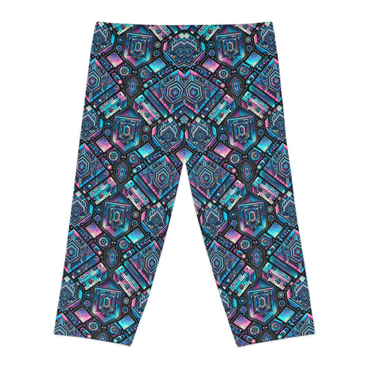 Digital Dreamland Futuristic Tech Aesthetic Women's Capri Leggings - 8404 Design-46