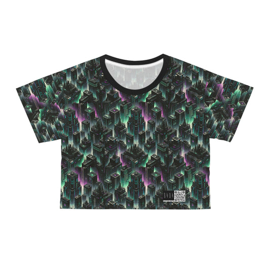 Tech Noir Aesthetics Tech-Forward Urban Dystopia Crop Tee - 8404 Design-44