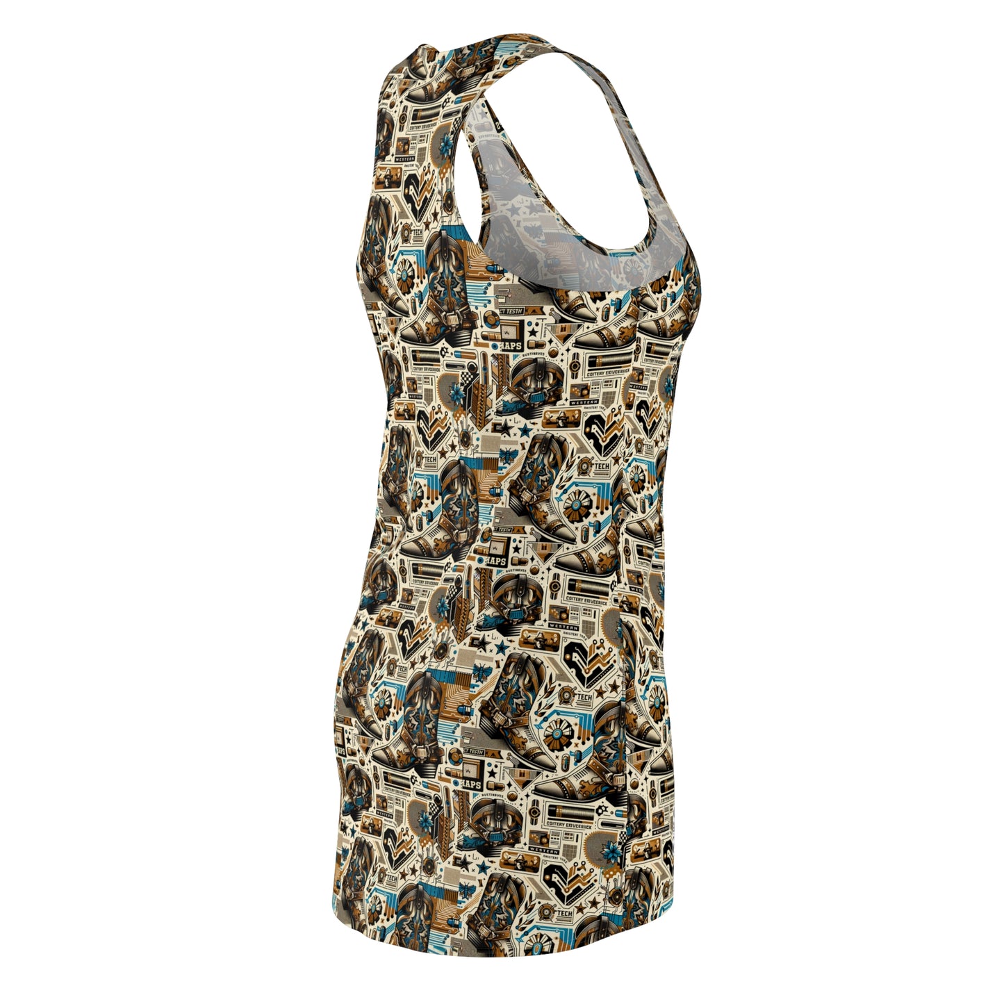 Digital Cowboy Chic Tech-Infused Western Fusion Women's Cut & Sew Racerback Dress - 8404 Design-45