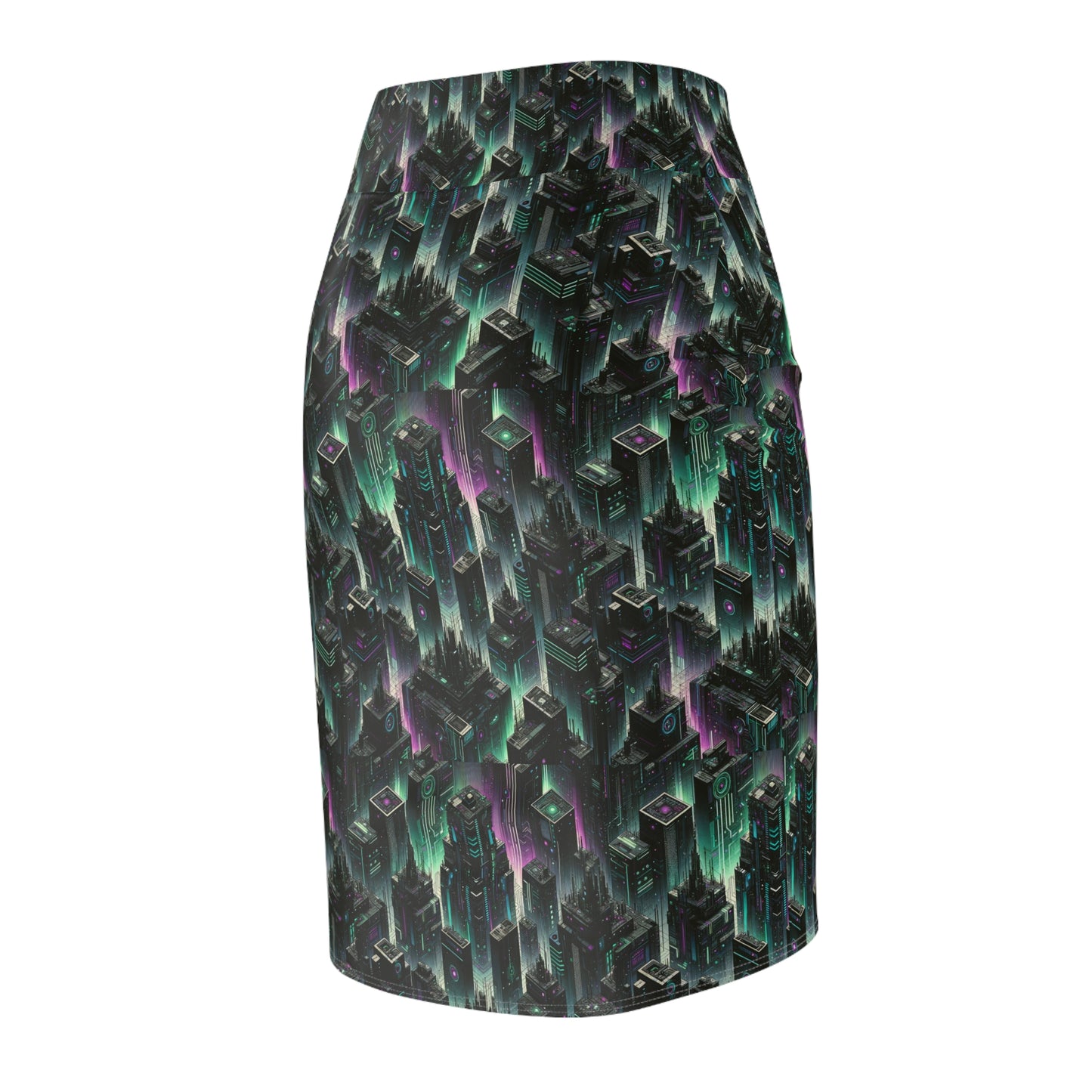 Tech Noir Aesthetics Tech-Forward Urban Dystopia Women's Pencil Skirt - 8404 Design-44
