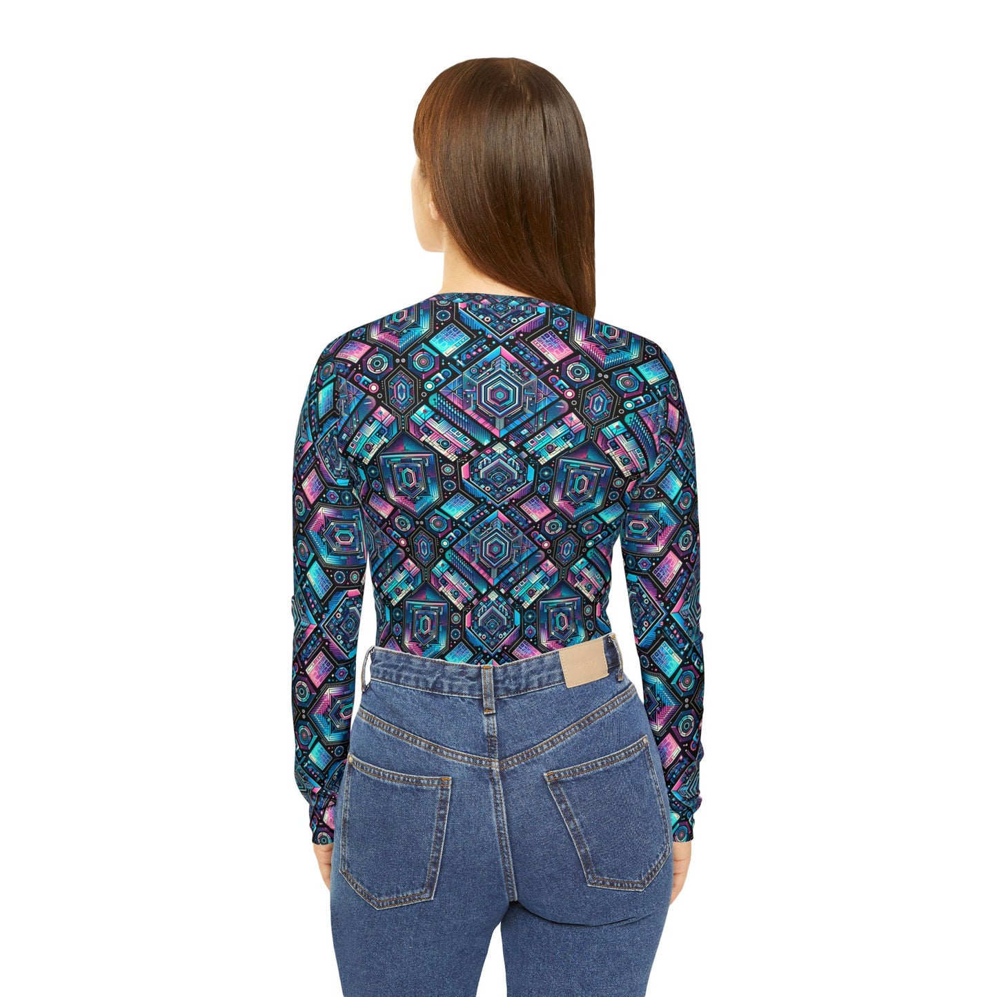 Digital Dreamland Futuristic Tech Aesthetic Women's Long Sleeve V-Neck Shirt - 8404 Design-46