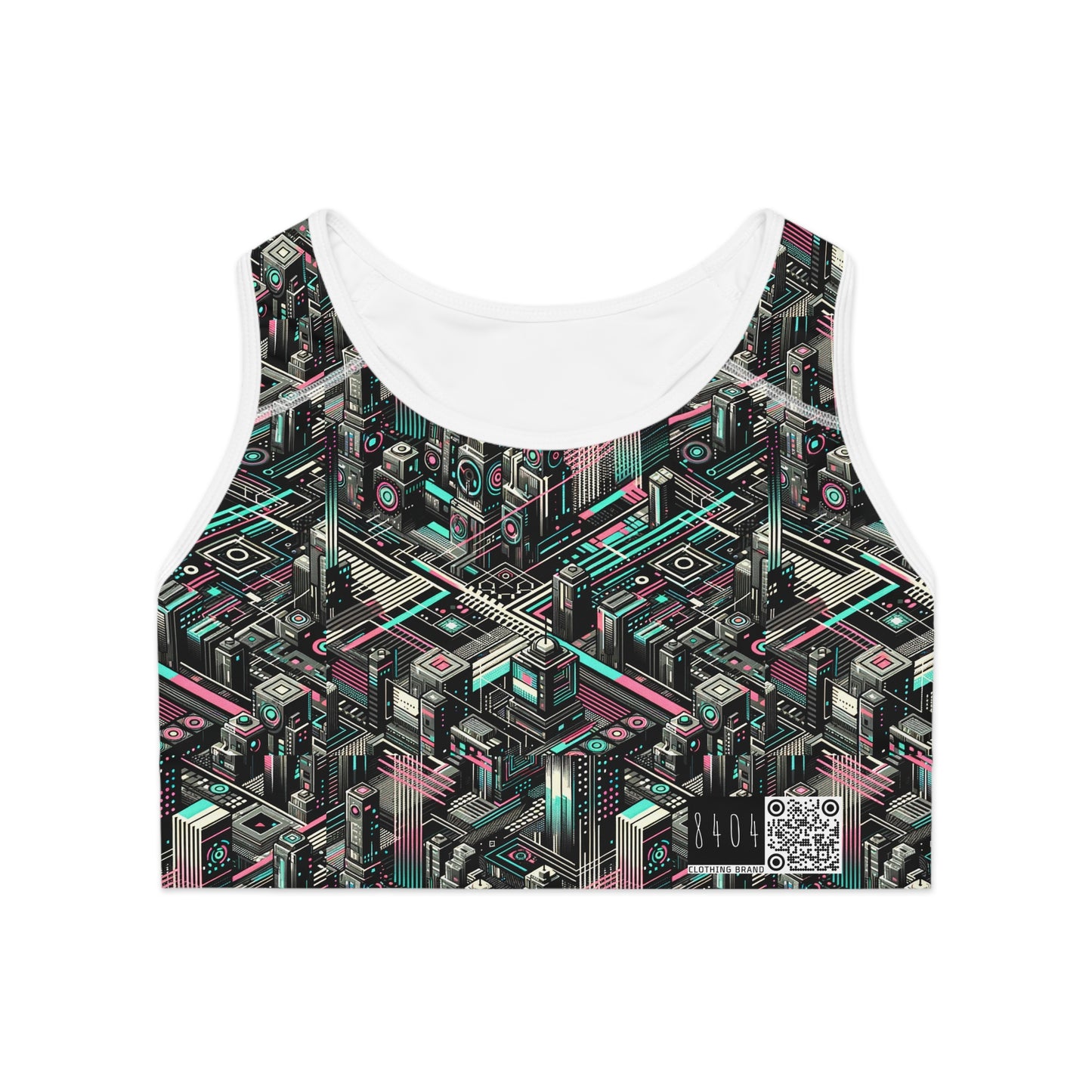 Digital Dreamland Tech-Inspired Streetwear Sports Bra - 8404 Design-51