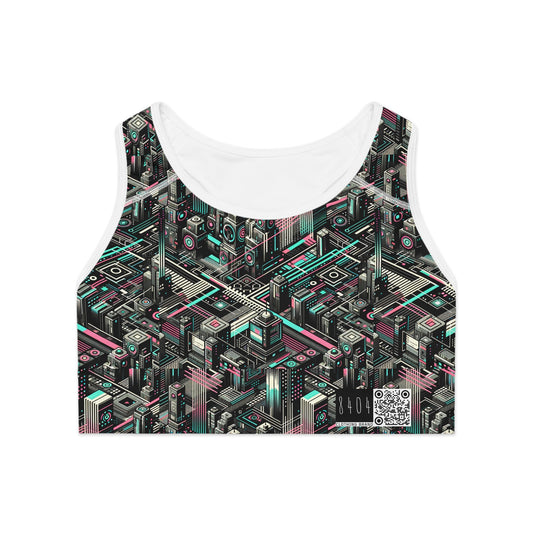 Digital Dreamland Tech-Inspired Streetwear Sports Bra - 8404 Design-51