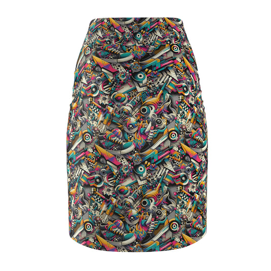 Urban Graffiti Fusion Eclectic Street Art Meets Modern Tech Culture Women's Pencil Skirt - 8404 Design-55