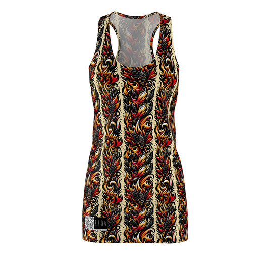 Flame Graphics Maximalist Streetwear Women's Cut & Sew Racerback Dress - 8404 Design-65