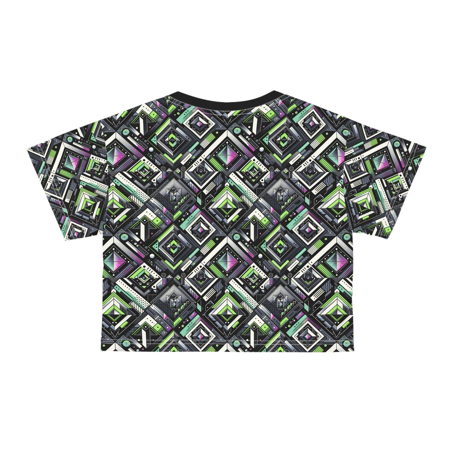 Retro Futurism Graphics Tech-Forward Streetwear Crop Tee - 8404 Design-48