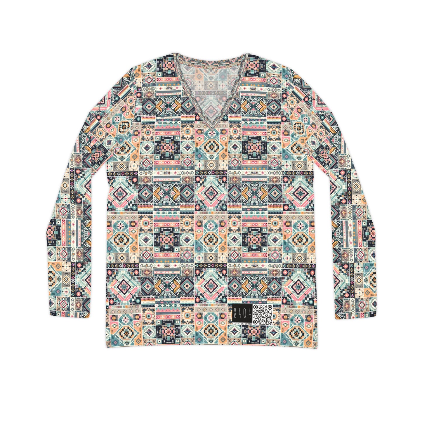 Digital Artisanal Fusion Digital Artisanal Women's Long Sleeve V-Neck Shirt - 8404 Design-55